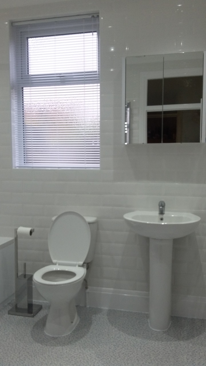 Basin, tiling, toilet and cabinet install